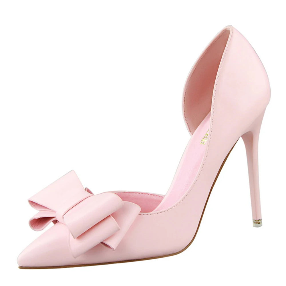 Fashion Women's Shoes Wedding Bow High Heels Stiletto Heels Shallow Pointed Head Side Empty Thin Shoes