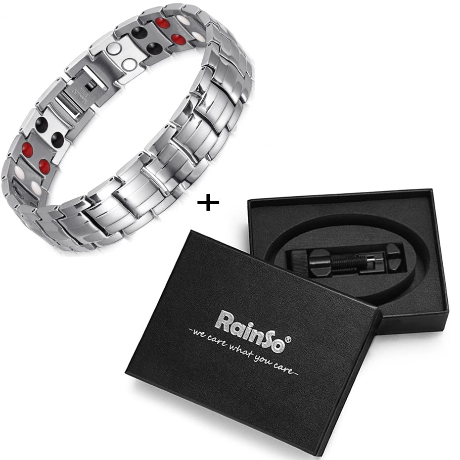 Rainso Health Care Stainless Steel Bracelet With Magnetic Men's Bracelet Viking 4in1 Elements Therapy Sleep Aid Chain Jewellery