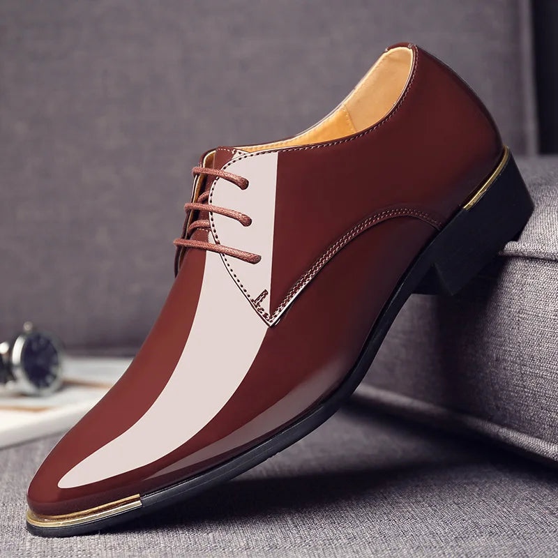 Mens patent leather shoes men dress shoes lace up Pointed toe