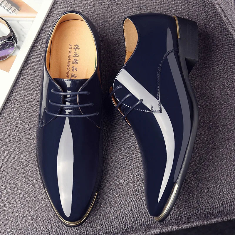 Mens patent leather shoes men dress shoes lace up Pointed toe