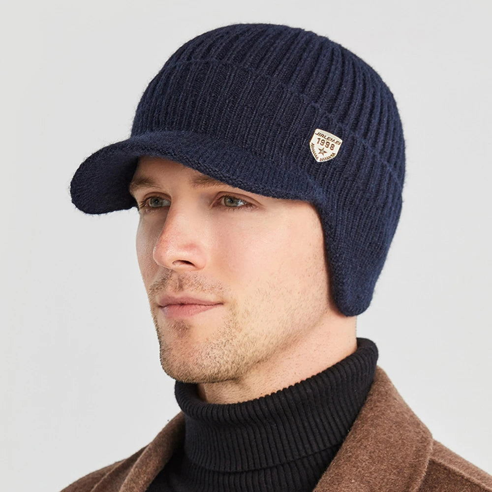 Men Winter Knitted Hat Outdoor Cycling Ear Protection Warmth Peaked Cap Casual Fashion Sunhat