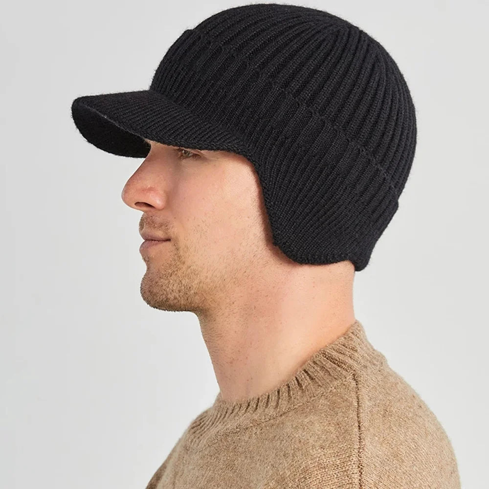 Men Winter Knitted Hat Outdoor Cycling Ear Protection Warmth Peaked Cap Casual Fashion Sunhat