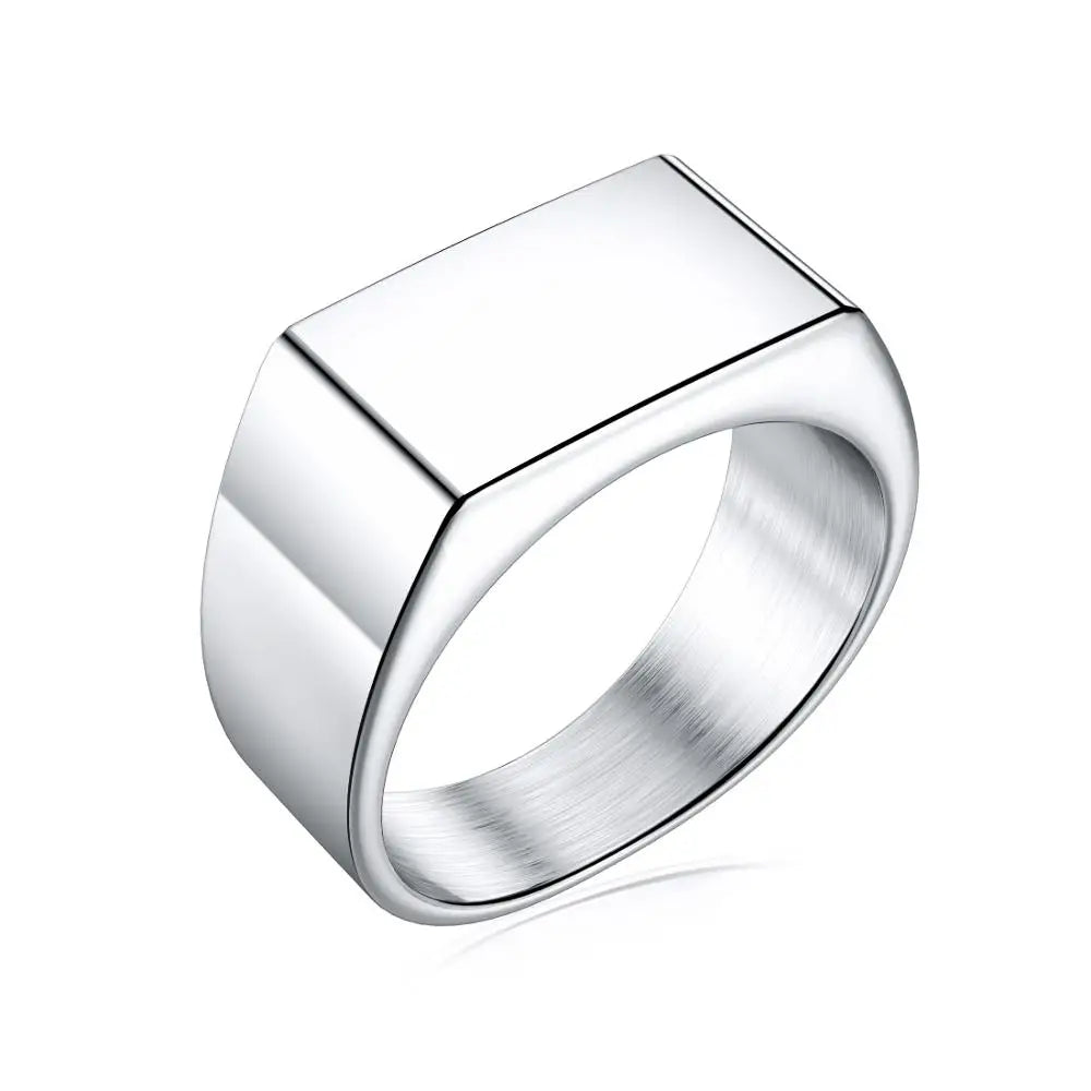 Men's Ring Punk Rock Smooth Stainless Steel Signet Ring For Men Hip Hop Party Jewellery