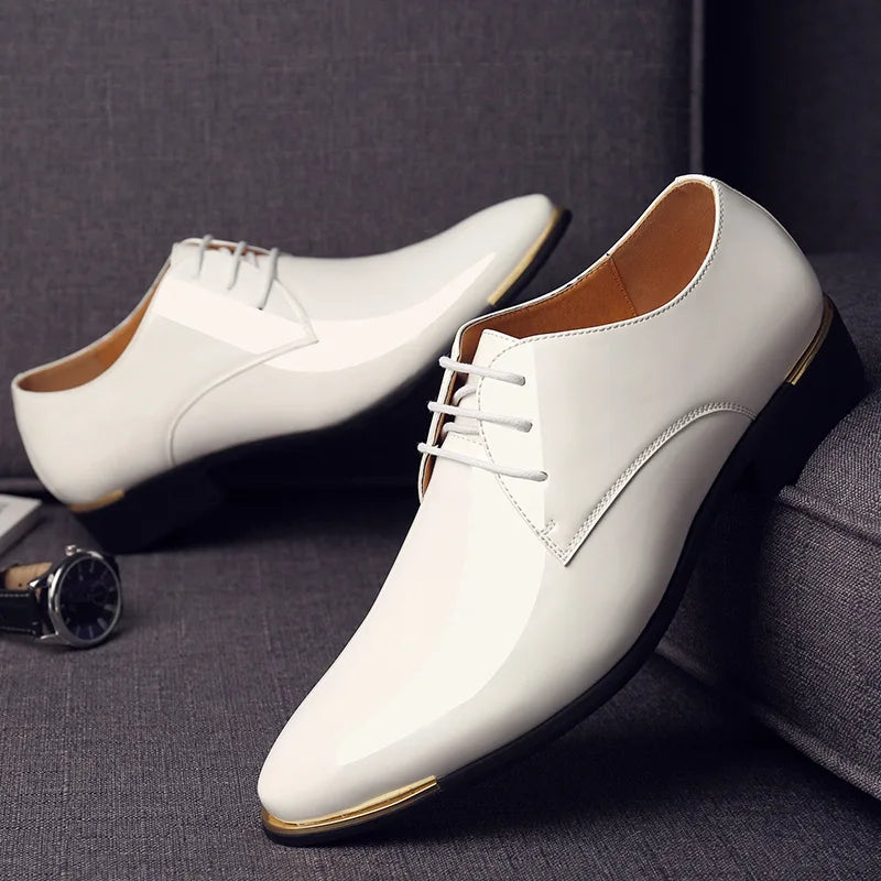 Mens patent leather shoes men dress shoes lace up Pointed toe