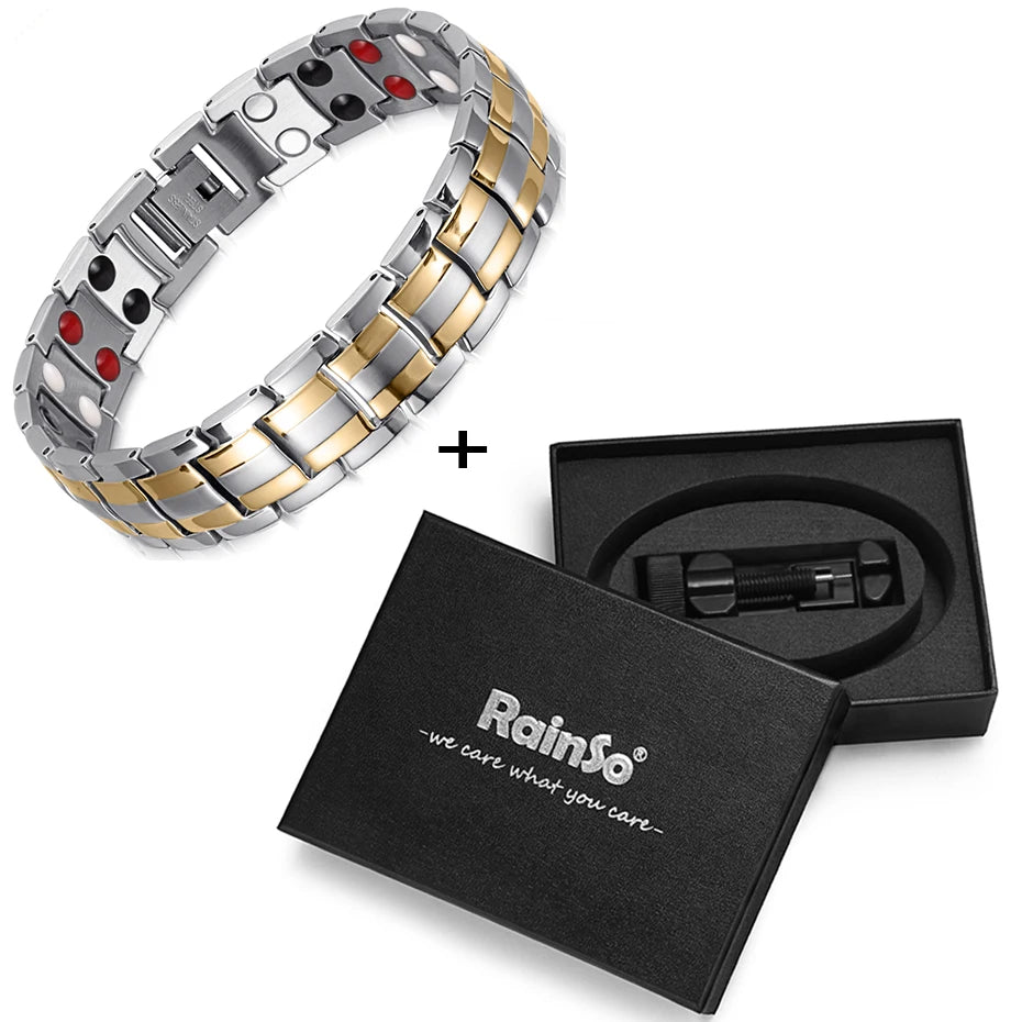 Rainso Health Care Stainless Steel Bracelet With Magnetic Men's Bracelet Viking 4in1 Elements Therapy Sleep Aid Chain Jewellery