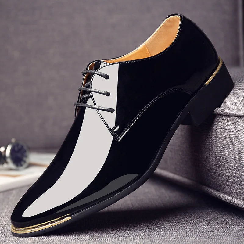 Mens patent leather shoes men dress shoes lace up Pointed toe