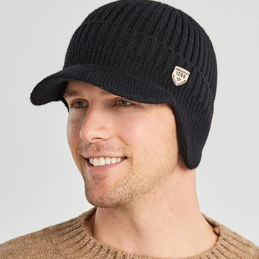 Men Winter Knitted Hat Outdoor Cycling Ear Protection Warmth Peaked Cap Casual Fashion Sunhat