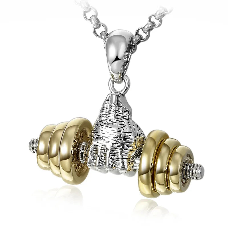 Stainless Steel Barbell Dumbbell Pendant Men's Fitness  Gym Casual Sports Jewellery