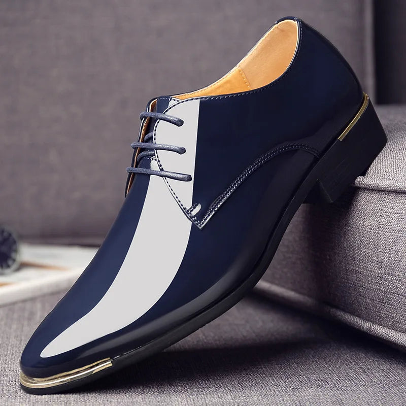 Mens patent leather shoes men dress shoes lace up Pointed toe