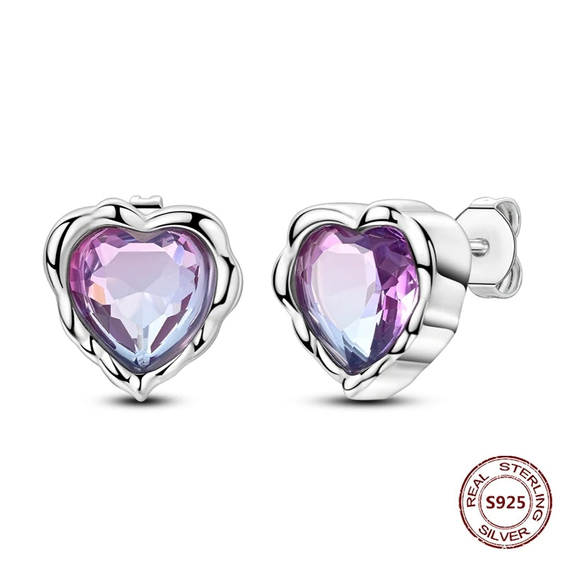 Purple Zircon Hoop Earrings 925 Sterling Silver Original U-shaped Liquid Metal Love Heart Fashion Earrings For Women Jewellery