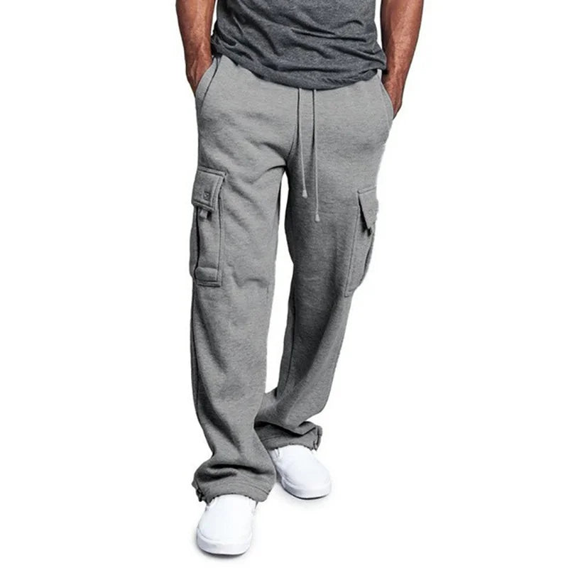 Mens Sweatpants Straight Fit Joggers for Sports and Streetwear Loose Oversized Drawstring Long Pants Men Multi-Pocket Pants