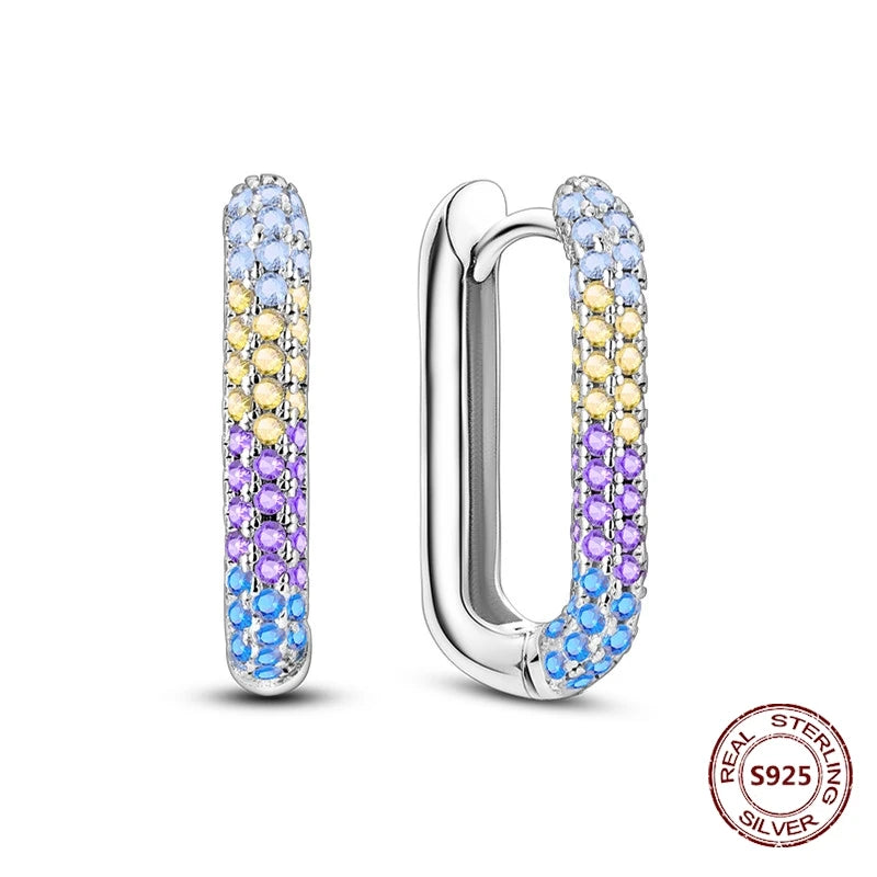 Purple Zircon Hoop Earrings 925 Sterling Silver Original U-shaped Liquid Metal Love Heart Fashion Earrings For Women Jewellery