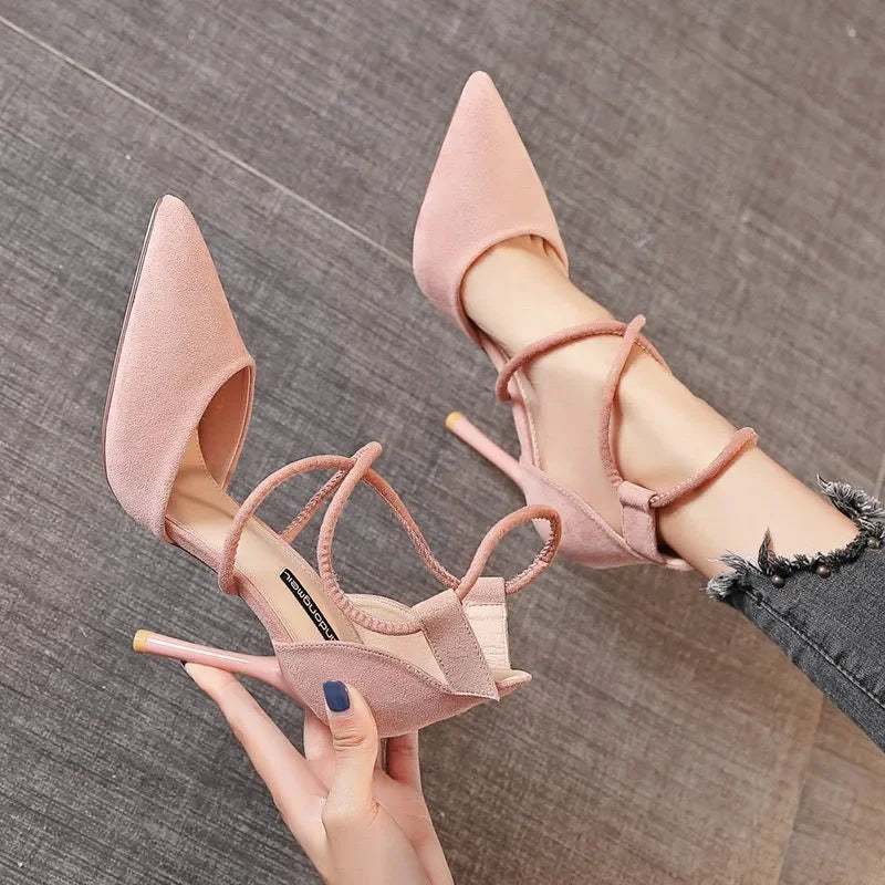 Women's Suede High Heels 9cm2023 New Pointed Stiletto Fashion Sexy Black Wedding Shoes Nude Shoes