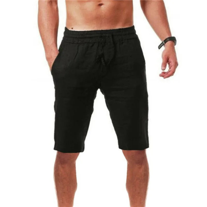 Men's Cotton Linen Shorts Pants Male Summer Breathable Solid Color Linen Short Trousers Fitness Streetwear