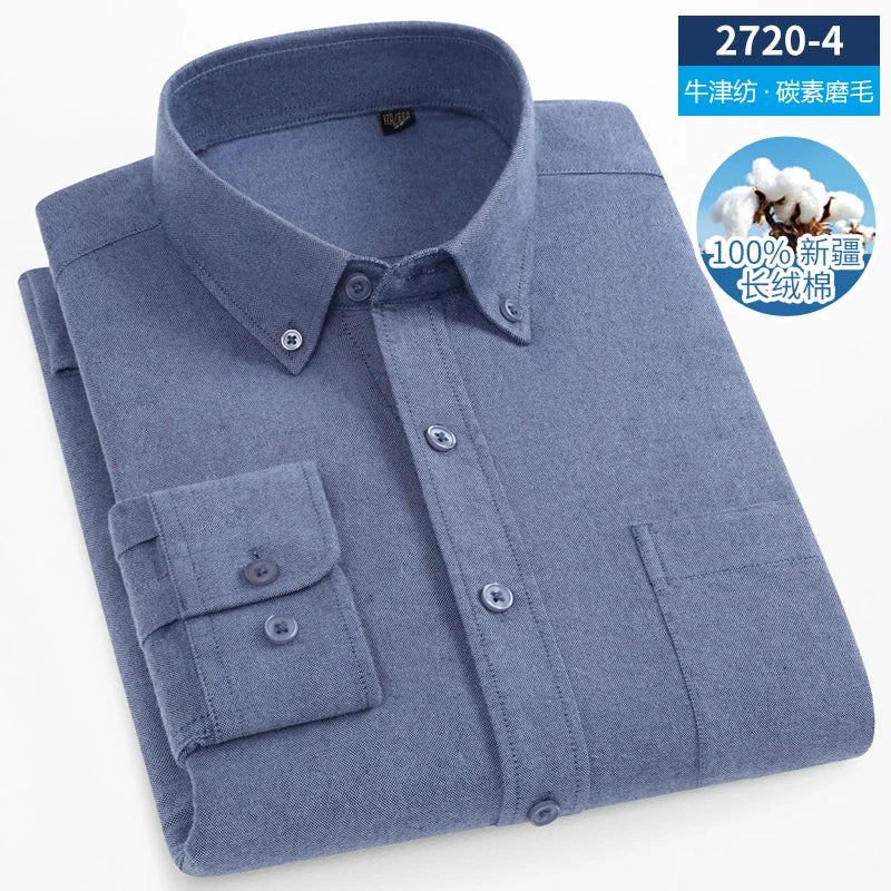 Pure Cotton Flannel Soft Regular-fit Long Sleeve Brushed Shirt Single Pocket Comfortable Casual Solid Color Shirts