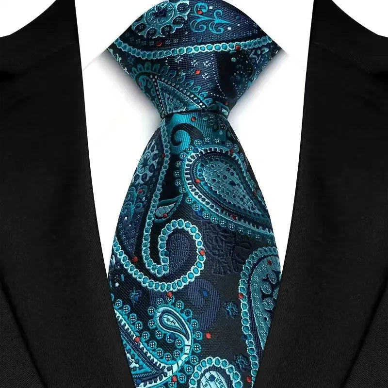 Luxury 8CM Mens Necktie Green Color Stripes Floral Solid Ties For Man Groom Jacquard Woven Neck Tie For Business Wedding Party