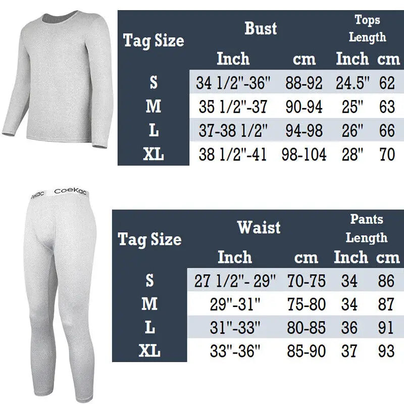 Thermal Innerwear for Men Long Johns With Fleece Lined Set Cold Weather Winter Top Bottom