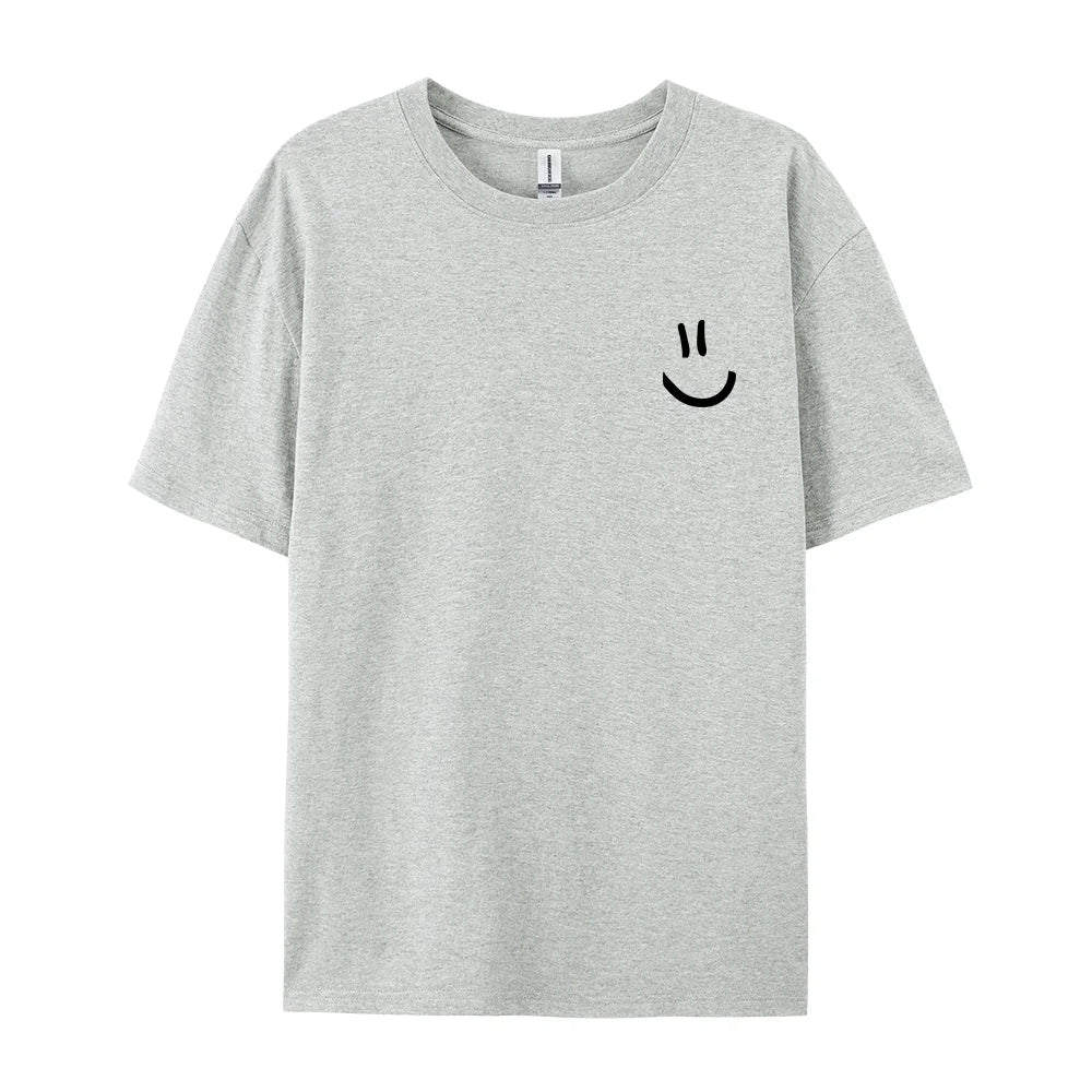 Minimalist Smile Face Style Graphic Print Tops Men Hip Hop Tee Clothes T Shirt Summer Breathable T-Shirt Street Cotton Tshirt