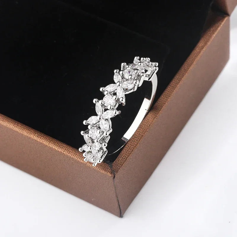 Luxury Female Small Natural Diamond Stone Ring 925 Silver Plated Engagement Ring Vintage Wedding Rings for Women