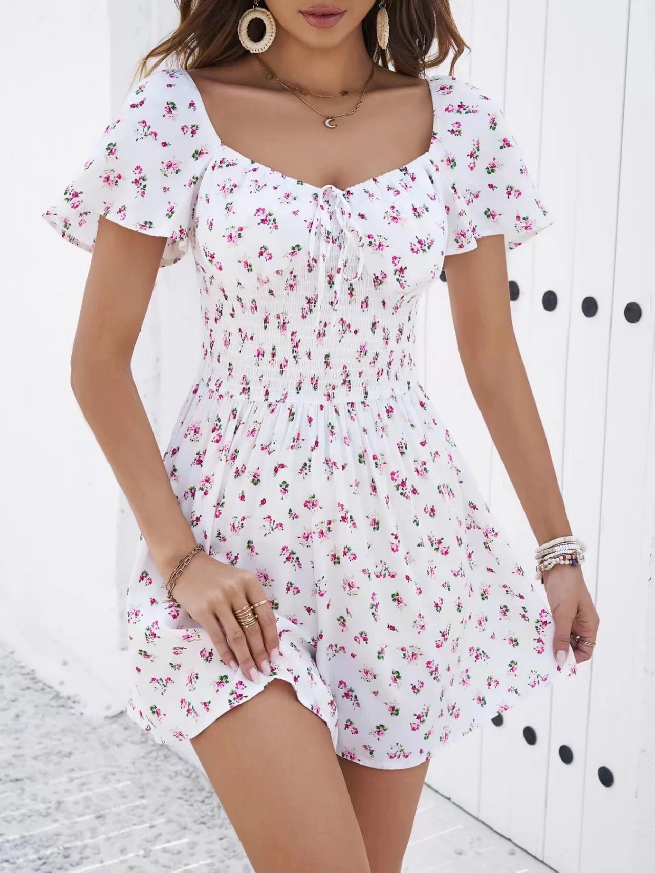 Short Fragmented Flower Night Dress French Gentle and Sweet Outdoor Beach Skirt