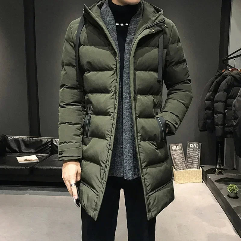 Men Long Down Jackets Winter Coats Chaquetas Hooded Casual Winter Parkas High Quality Male Green Warm Parkas Coats