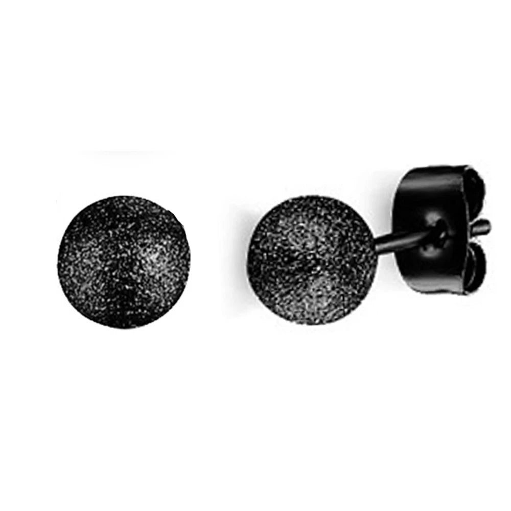 1 Pair Black Earrings for Men and Women Stainless Steel Black Stud Earrings Round CZ Stud Earrings Set 8MM