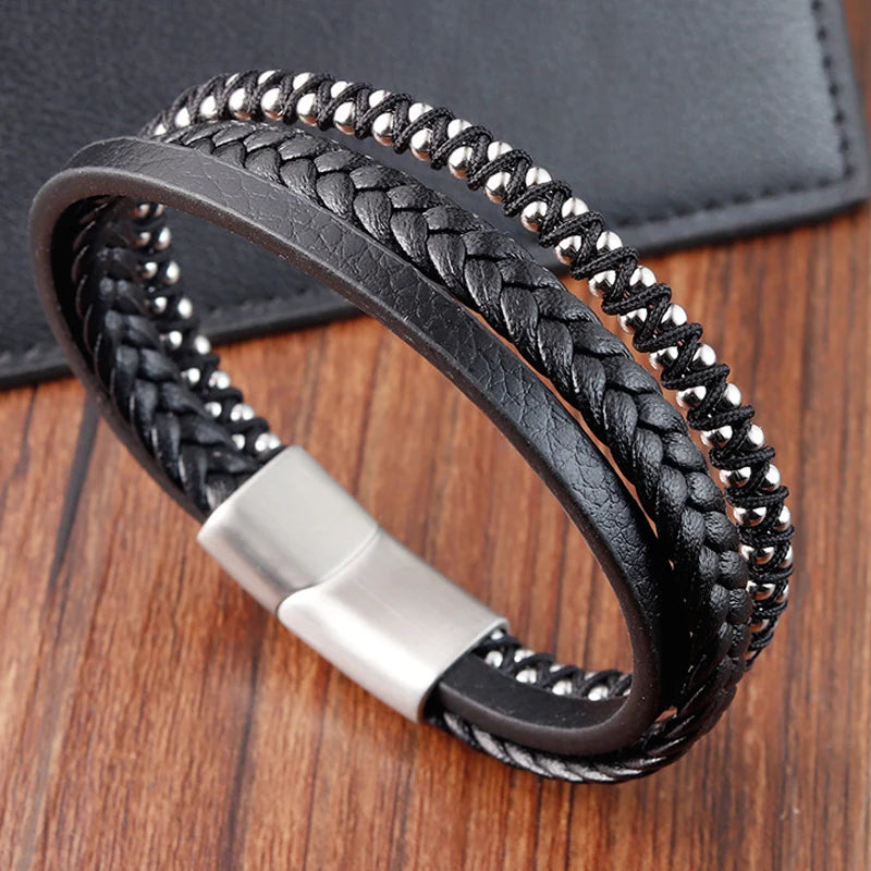 Leather Bracelet Infinity Shape Special Popular Pattern Men's Bracelet for Men Stainless Steel Jewellery Accessories Gift