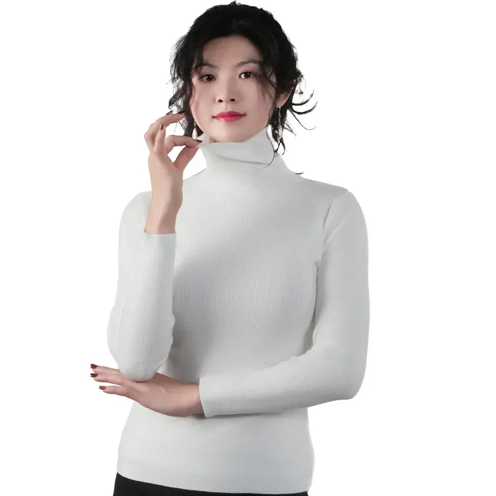 Women Long Sleeve Sweater High Collar Thermal Tops Turtleneck Woman Winter Thin Slim Jumpers Choker Sweaters