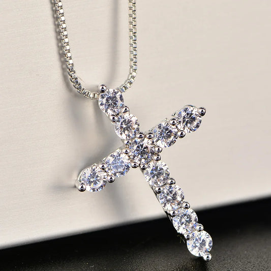 16-24inches 925 Sterling Silver Necklace Box chain Shiny crystal classic cross Pendant For Women men Fashion Jewellery Gifts