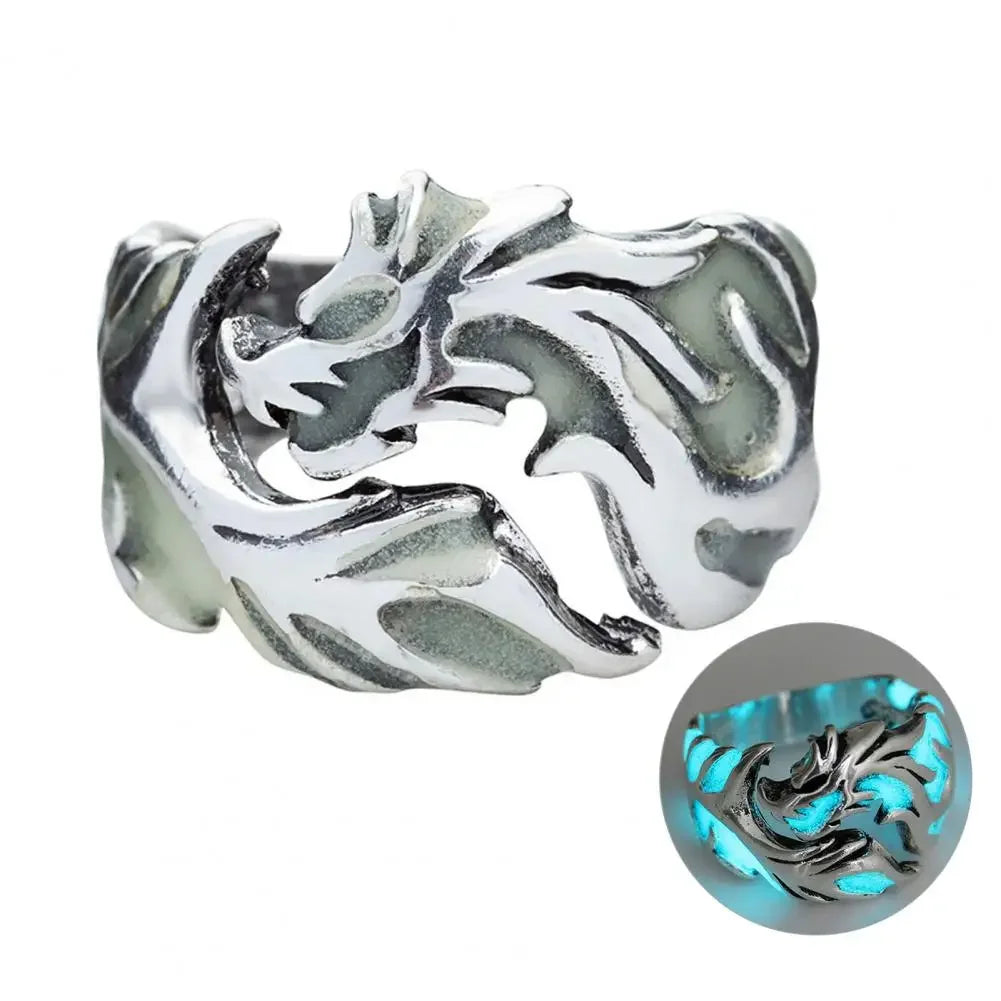 Luminous Dragon Rings Gothic Adjustable Men Stainless Steel Rings Unique Jewellery Vintage Halloween Gifts for Friends Anillos