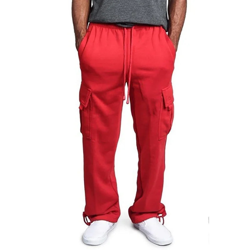 Mens Sweatpants Straight Fit Joggers for Sports and Streetwear Loose Oversized Drawstring Long Pants Men Multi-Pocket Pants