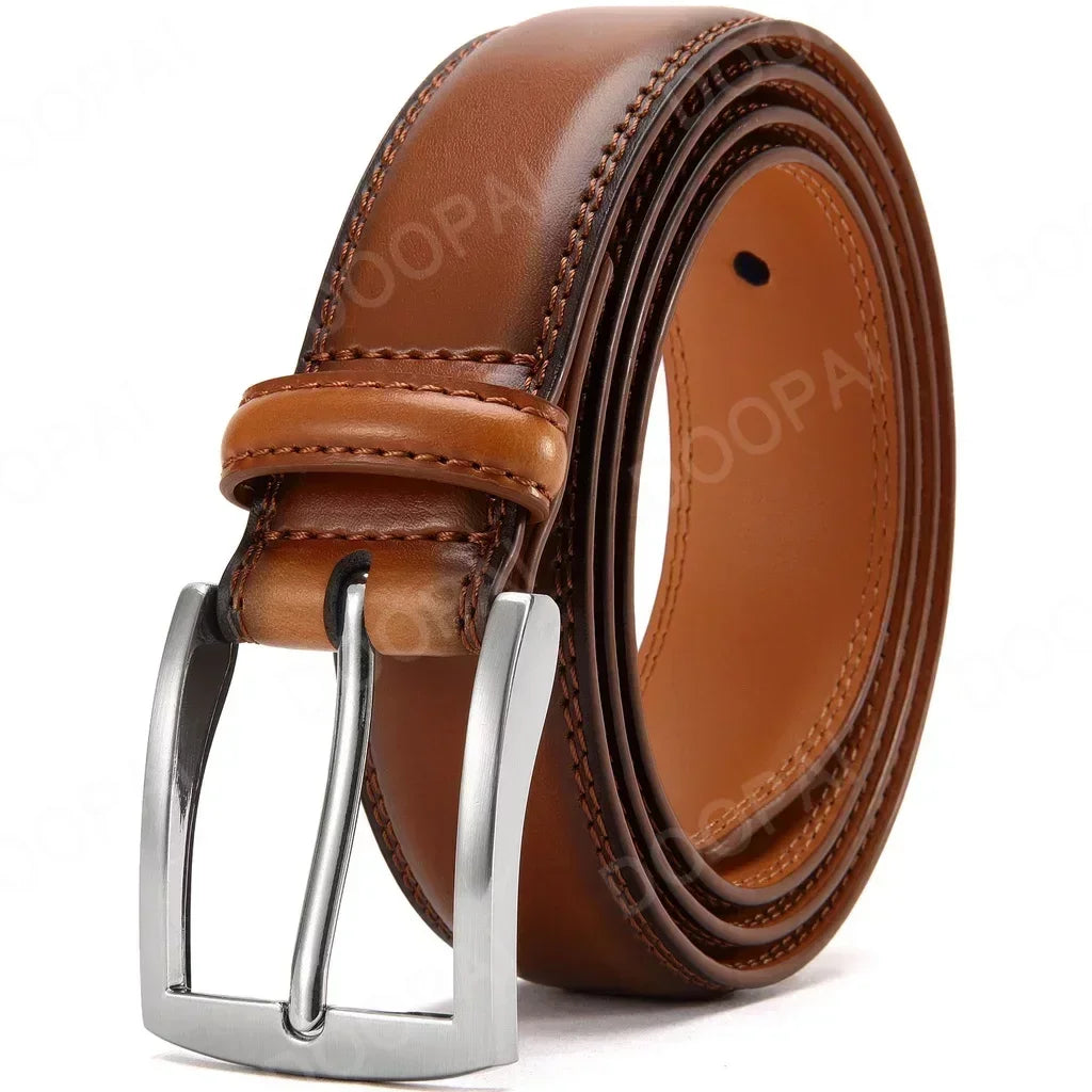 High Quality Genuine Leather LONG Large Pin Buckle Metal Automatic Buckle Male Belts Strap Male