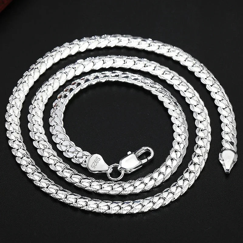 925 Sterling Silver 5MM 18K Gold Full Sideways Figaro Chain Necklace For Woman Man Fashion Jewellery Gifts