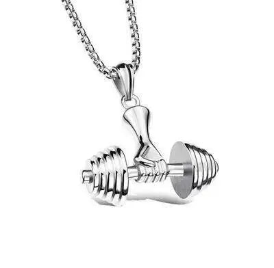 Stainless Steel Barbell Dumbbell Pendant Men's Fitness  Gym Casual Sports Jewellery