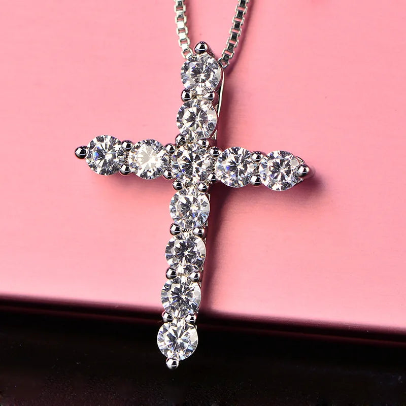 16-24inches 925 Sterling Silver Necklace Box chain Shiny crystal classic cross Pendant For Women men Fashion Jewellery Gifts