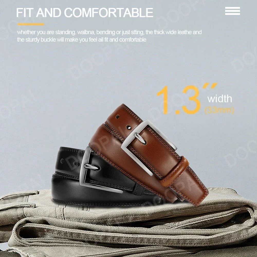 High Quality Genuine Leather LONG Large Pin Buckle Metal Automatic Buckle Male Belts Strap Male