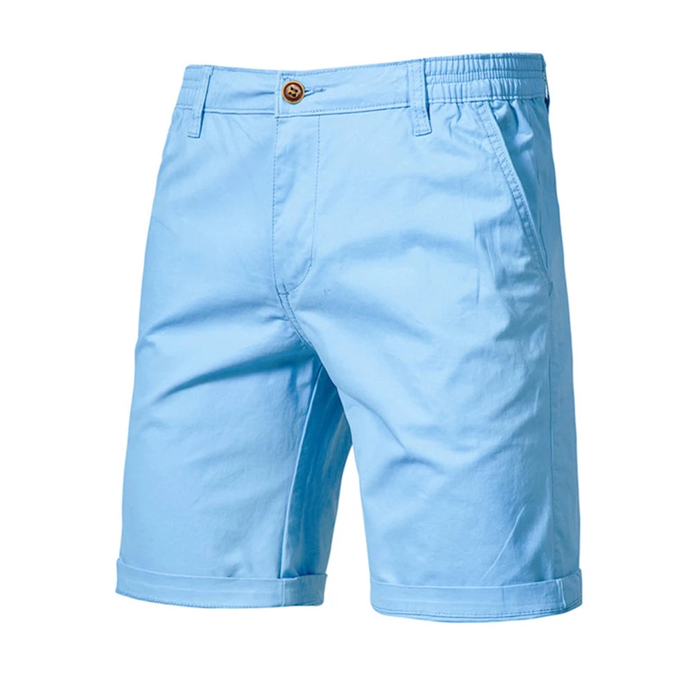 New Summer 100% Cotton Shorts Men Solid Color Elastic Waist Short Pants High-Quality Casual Business Social Men's Shorts