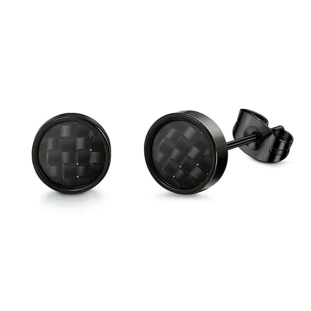 1 Pair Black Earrings for Men and Women Stainless Steel Black Stud Earrings Round CZ Stud Earrings Set 8MM