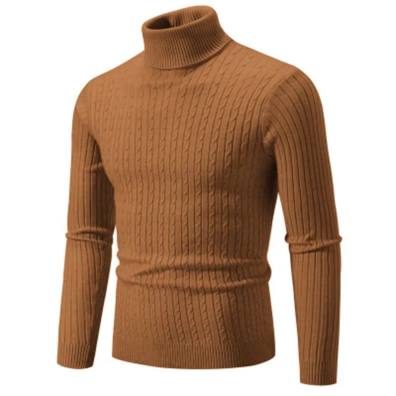 Men's High Neck Sweater Solid Color Pullover Knitted Warm Casual Turtleneck Sweatwear Woolen Mens Winter Outdoor Tops