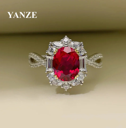 Lab Grown Ruby Ring For Women 925 Sterling Silver 18k Gold Plated Ring Women Party Wedding Jewellery Engagement Lady Gift