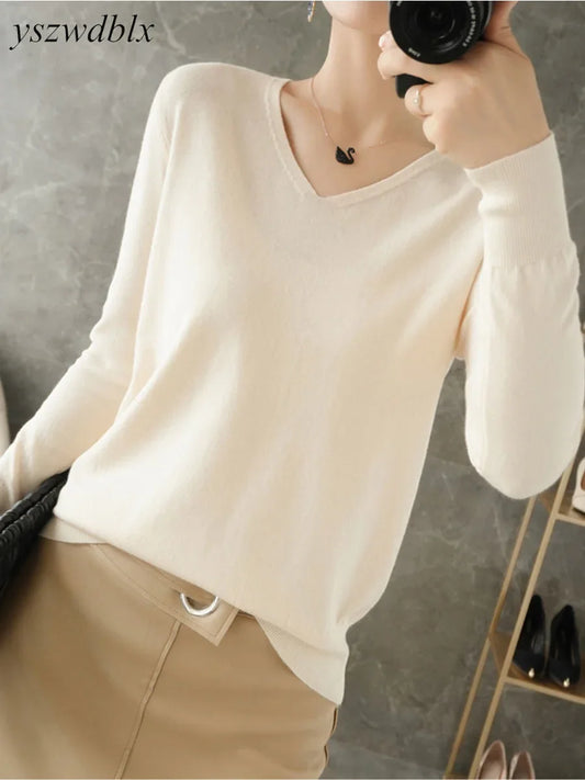 Womens Sweaters Spring Autumn V-neck Knitted Pullovers Loose Bottoming Shirt Cashmere Fashion Jumper