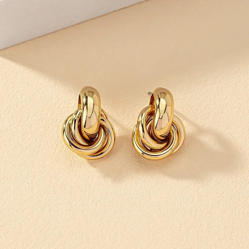 Gold SIlver Color Knot Hoop Earring for Women Fashion Shiny Plating Trendy Twist Stud Earring Stud Cute Daily Wear Jewellery