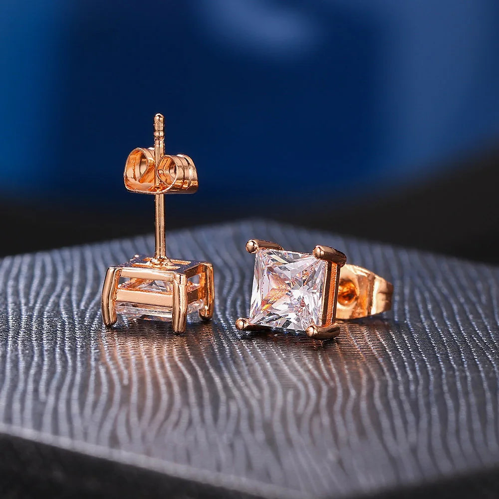 Popular Square Zircon Stud Earrings For Men Women Classic Everything Matching Ear Accessories Jewellery