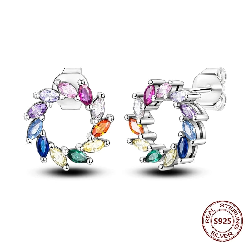 Purple Zircon Hoop Earrings 925 Sterling Silver Original U-shaped Liquid Metal Love Heart Fashion Earrings For Women Jewellery