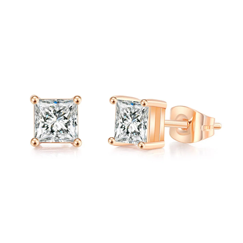 Popular Square Zircon Stud Earrings For Men Women Classic Everything Matching Ear Accessories Jewellery