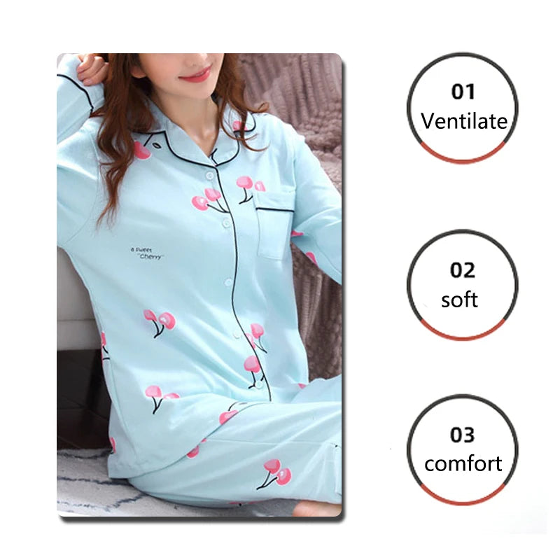 Women's Pajamas Set V-Neck Button down Top and Trousers Sleepwear Homewear Casual Nightwear Loungewear Autumn Winter Two-Piece