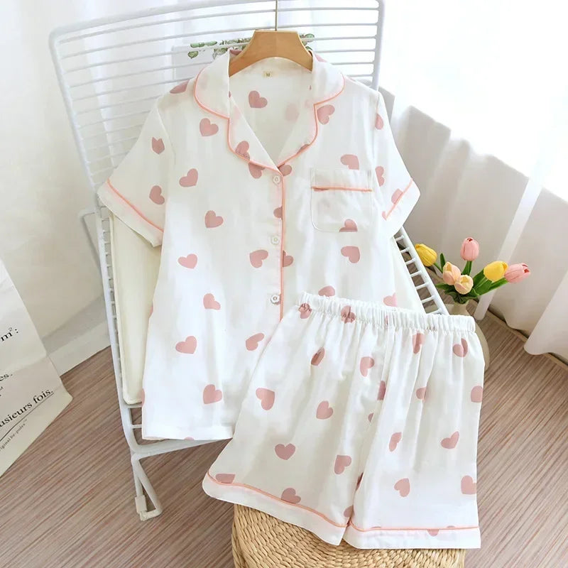 cotton short-sleeved shorts ladies pajamas set cute cartoon pajamas Japanese simple short pajamas women sleepwear