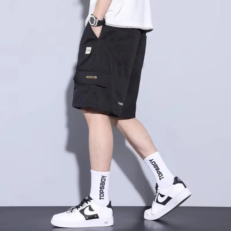 Overalls short men's summer style baggy straight cropped pants