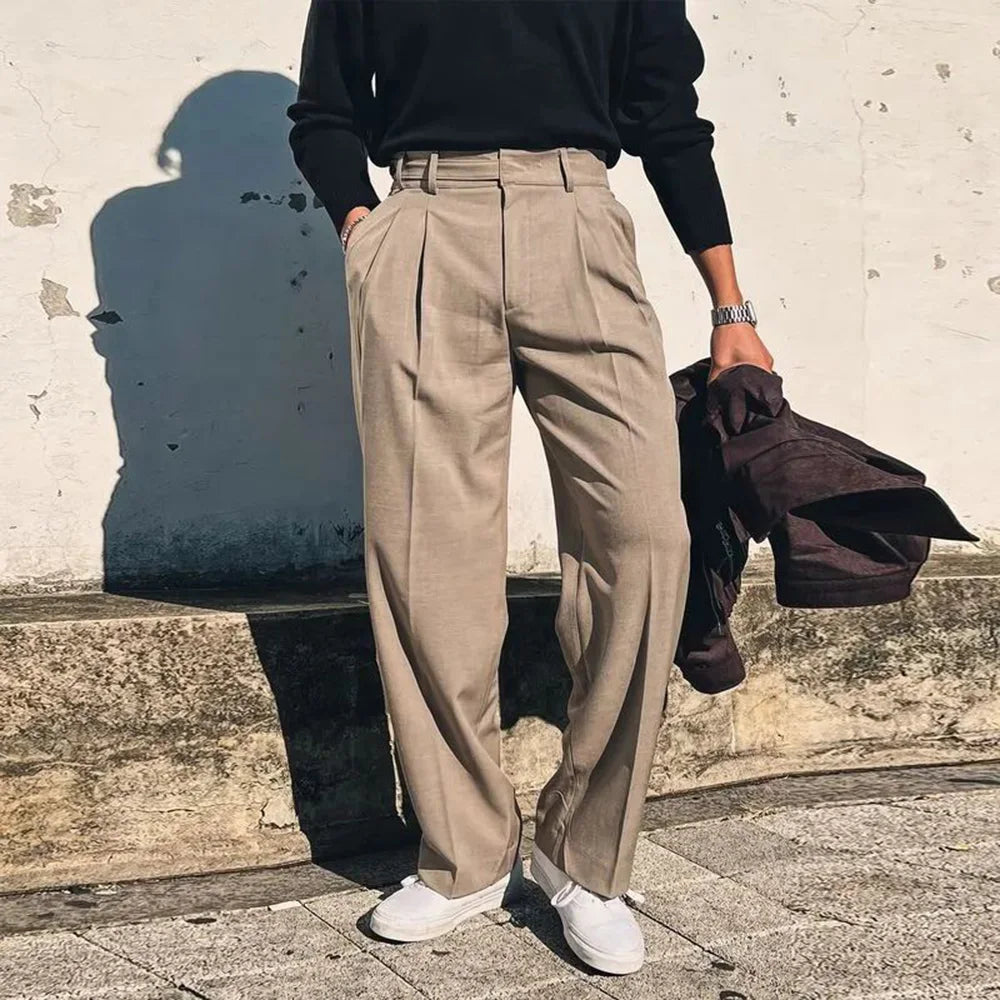 Mens Long Pants Pleated Streetwear Casual Suit Pants Autumn Versatile Breathable Solid Color Wide Leg Pants Men's clothing