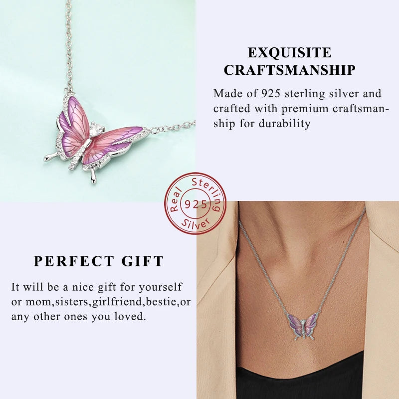 925 Sterling Silver Necklace Zircon Heart Butterfly Simple Necklaces For Women Jewellery Gift Female